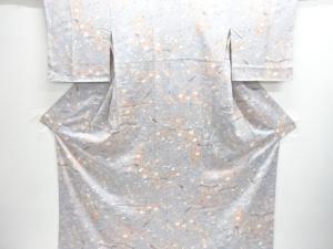 未使用品　流水に草花・橋模様小紋着物